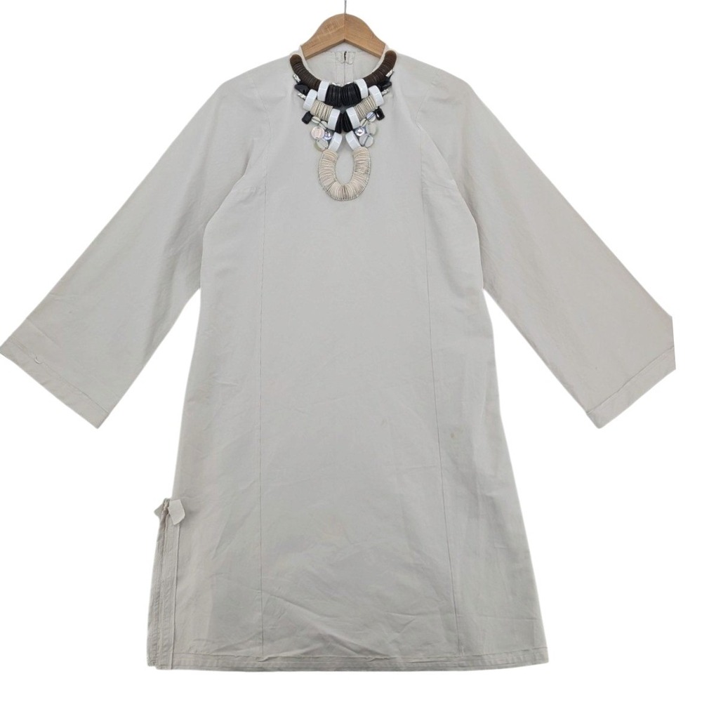 Lanvin Made in France Embellished White Tunic Dress Size 36 Statement Necklace